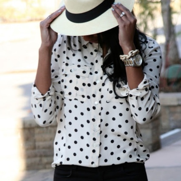 J. Crew Tops - J. CREW Blythe Blouse Polka Dot Ivory Black {Q2}